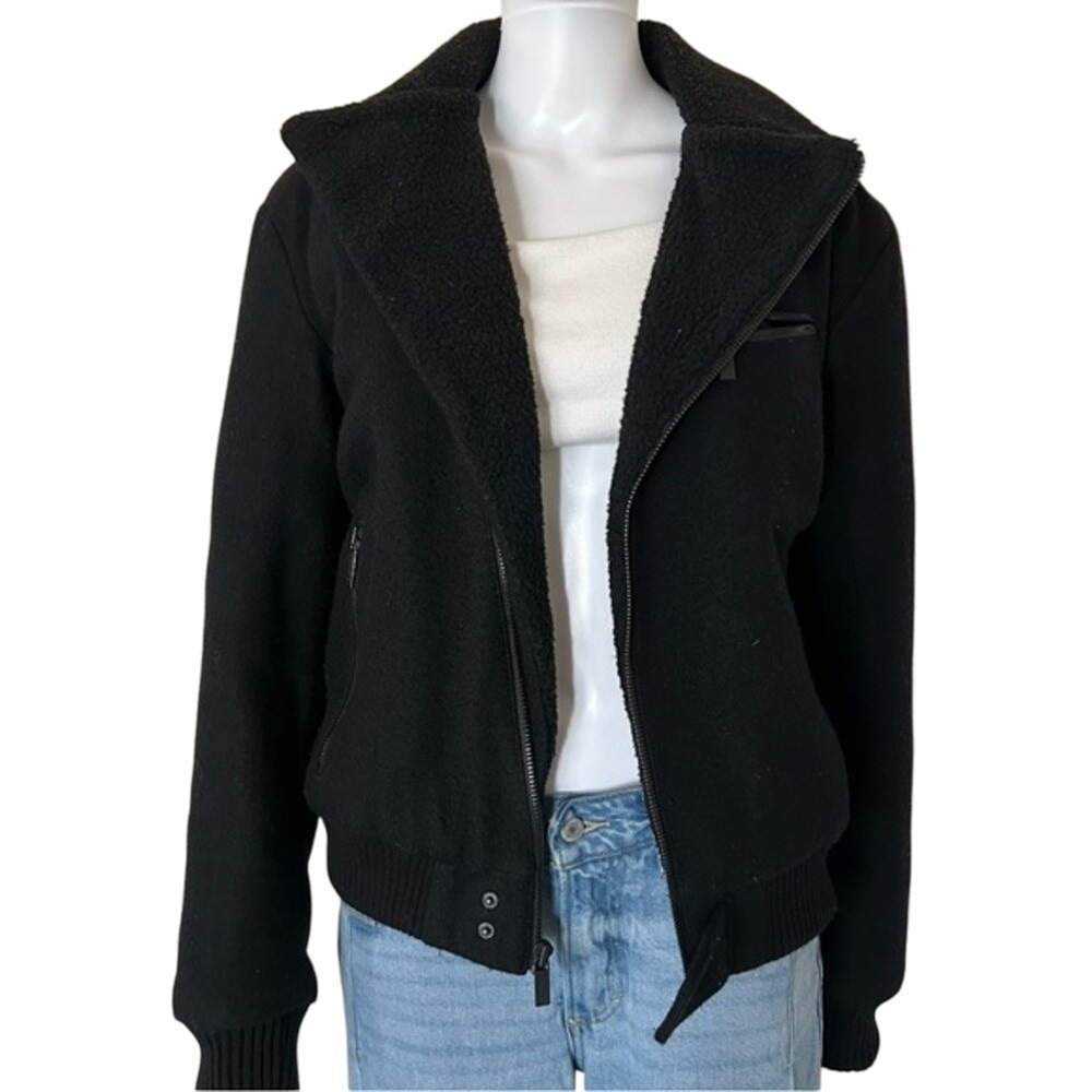 Kenneth Cole Reaction Black Wool Blend Asymmetrical front Zip Bomber Jacket - S
